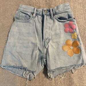 PacSun Light Blue Jean Shorts with Floral Accents